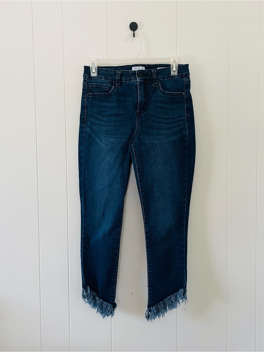 sofia by sofia vergara Dark Indigo Skinny Jeans with Frayed Hem